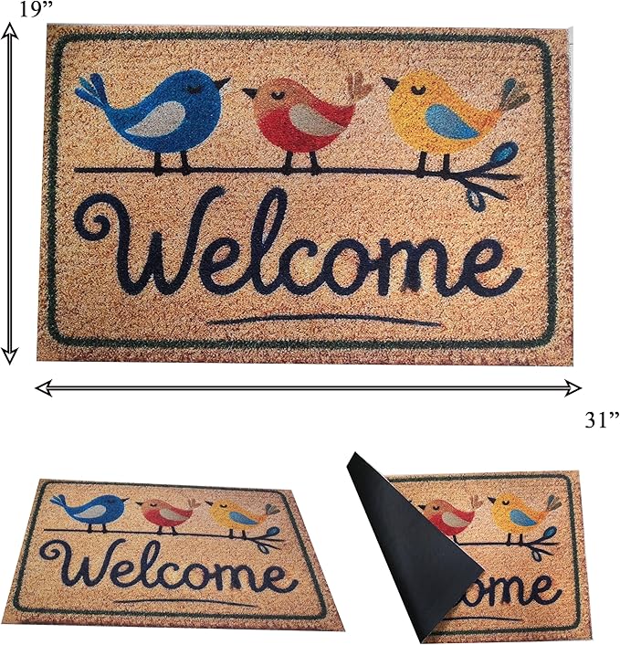 Outdoor Rug Door Mat,Welcome Mat Outdoor,Non-Slip Door Mat Outside Entrance,Nice Front Door Mat,Stylish Welcome Mat, Entryway Rug,19”x31” (10.WelcomeBird)