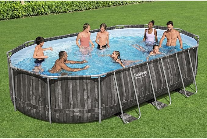 Bestway Power Steel 20' x 12' x 48" Oval Metal Frame Above Ground Outdoor Swimming Pool Set with 1500 GPH Filter Pump, Ladder, and Pool Cover