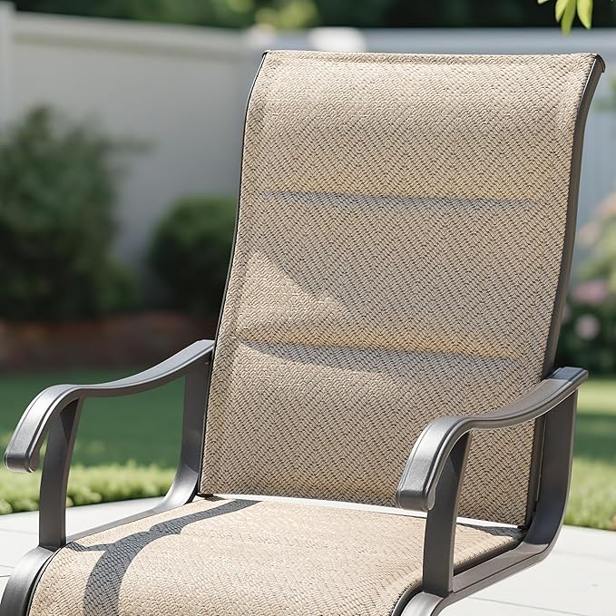 NUU GARDEN Patio Dining Chair Set of 4, Comfortable Outdoor Dining Chairs for Indoors and Outdoors, Breathable Textilene Spring Motion Outdoor Patio Chairs for Backyard Deck, Grayish Beige