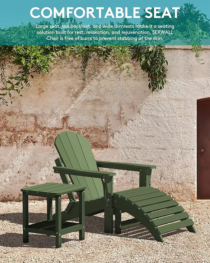 SERWALL Adirondack Chair Set of 6 for Patio Garden Outdoors Fire Pit- Army