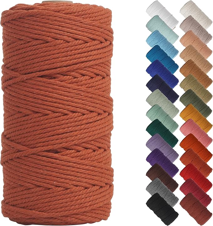 NOANTA Reddish Brown Macrame Cord 3mm x 220yards, Colored Macrame Rope Cotton Rope Macrame Yarn, Colorful Cotton Craft Cord for Wall Hanging, Plant Hangers, Crafts, Knitting