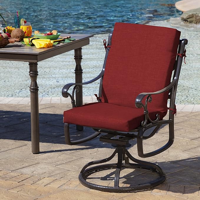 ARDEN Outdoor Midback Chair Cushion, 18 x 16.5, Water Repellent, Fade Resistant 18 x 16.5, Ruby Red Leala