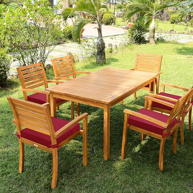 6 Pack Outdoor Chair Cushions 19 x 19 Inch Waterproof Patio Chair Cushions with Tie 5 Year Color Fastness Thick Outdoor Seat Cushion for Garden Lawn Patio Furniture Burgundy