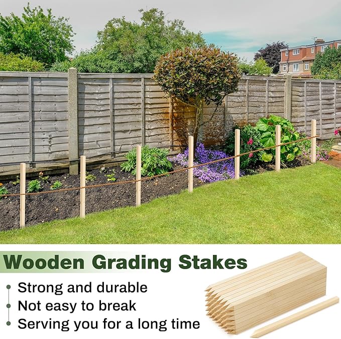 48 Pieces Wooden Garden Stakes 18 x 0.75 Inch Grade and Survey Stakes Wooden Garden and Sign Posts for Plant Support Silt Fence Yard Farm Survey Boundaries Baselines
