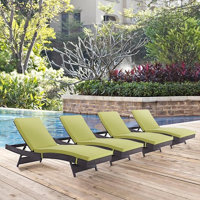 Modway Convene Wicker Rattan Outdoor Patio Chaise Lounge Chairs in Espresso Mocha - Set of 4