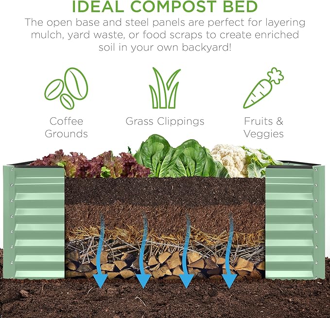 Best Choice Products 8x4x2ft Outdoor Metal Raised Garden Bed, Deep Root Planter Box for Vegetables, Herbs & Flowers, 478-Gallon Capacity, 100% Non Toxic Materials - Sage Green