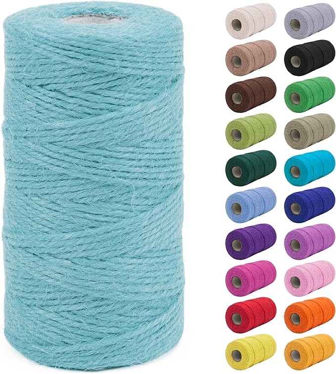 JeogYong 2mm Jute Twine String 328 Feet Natural Thick Garden Hemp Twine for Crafts, Outdoor, Gardening, Gift Wrapping, Plants, Packing Materials (Aqua Blue)