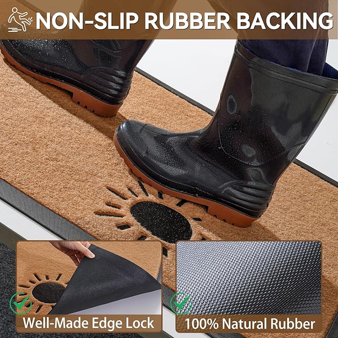 Dirt Trapping Outdoor Welcome Mats, 31x47 Durable Non-Slip Door Mat Outside Entrance, Low Profile Easy Clean Doormat for Patio Porch Front Indoor Entryway, Brown