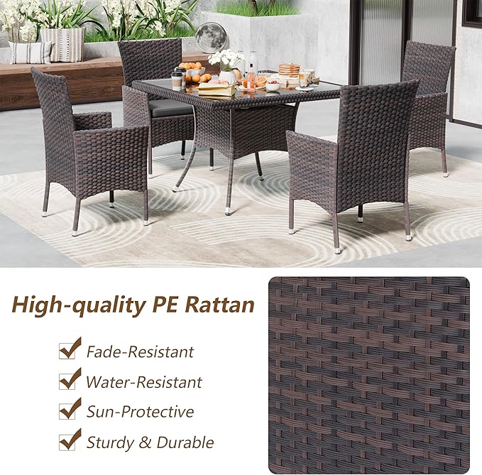 Kullavik 10-Piece Outdoor Dining Set Patio Rattan Furniture Set,Patio Dining Table and Chairs Set with 8 Chairs and Cushions,Square Glass Tabletop with Umbrella Hole for Patio,Grey