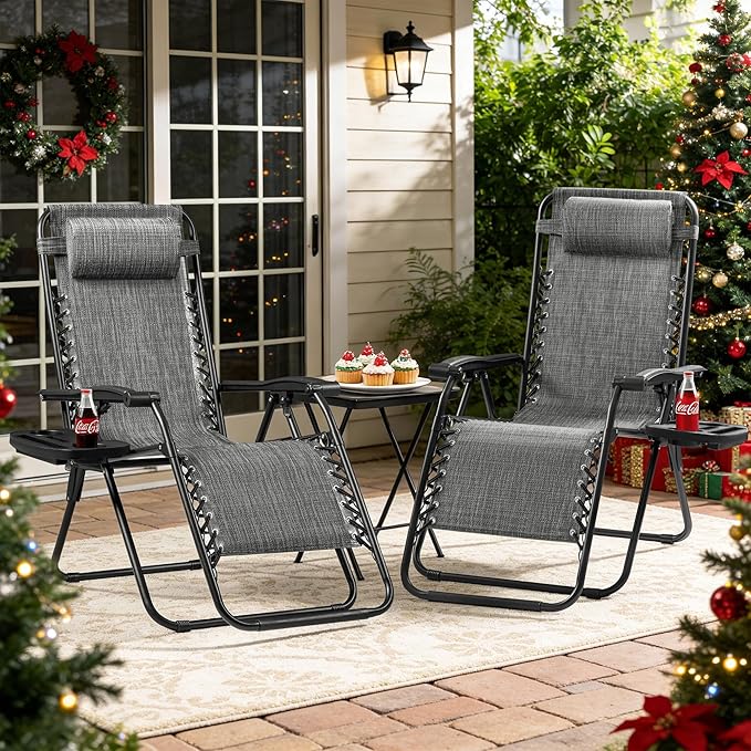 Flamaker Patio Zero Gravity Chair Outdoor Folding Lounge Chair Recliners Adjustable Lawn Lounge Chair with Pillow for Poolside, Yard and Camping (Grey)
