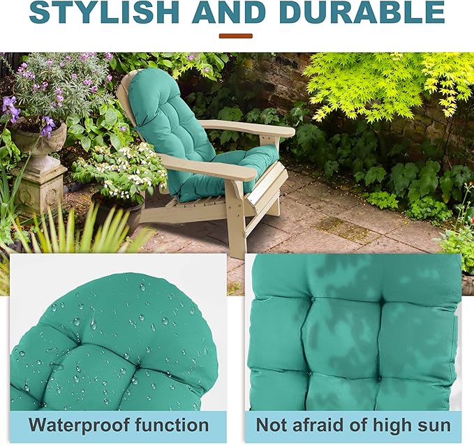 Large Adirondack Chair Cushion, Rocking Chair Cushion 50x20.8x4 inch, High Back Patio Cushions of Upper and Lower with Ties, Sunscreen and Fade-Resistant (Lake Blue, 2)
