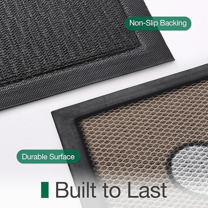 LUMI Outside Welcome Door Mat 24x36, Non Slip Durable Rubber Entrance Doormat, Low Profile Easy Clean Mats for Front Back Door Entryway Porch Garage, Bee Happy