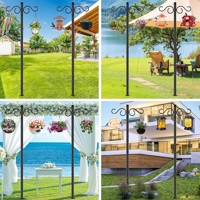 Adjustable Shepherd Hooks for Outdoor,4 Pack 90 Inch 5 Prong Base Bird Two Sided Feeder Poles,Heavy Duty Shepherds Hook,Suitable for Garden in Hanging Flower Basket,Lantern,Bird Nests