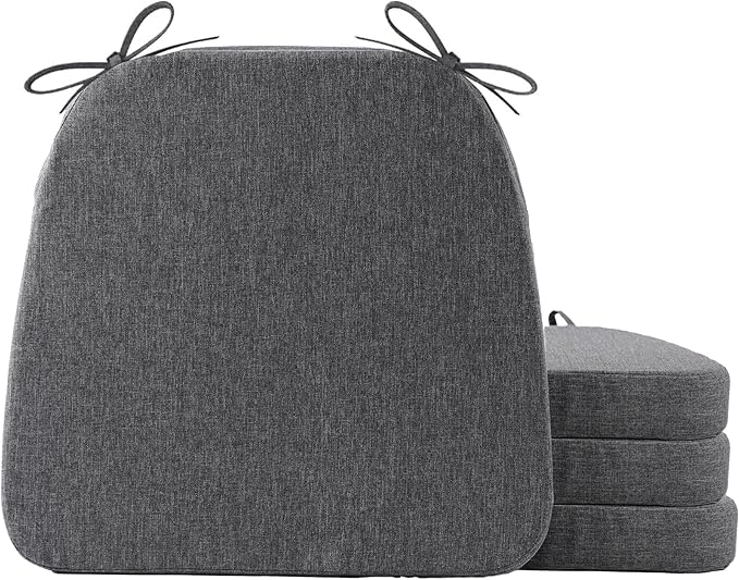 Battilo Chair Cushions for Dining Chairs with Ties, Waterproof Kitchen Chair Pad with Non-Slip Backing, Seat Cushions with Machine Washable Removable Cover, 16"x16"x2", Set of 4, Dark Grey