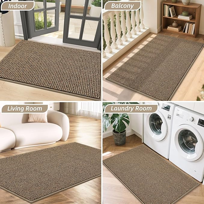 BEQHAUSE Dirt Trapper Door Mat 32" x 48", Non-Slip Washable Doormats Entrance Mat, Dirt Resistant and Absorbent Welcome Mat, Low Profile Floor Mats for Front Back Door and Entryway, Beige