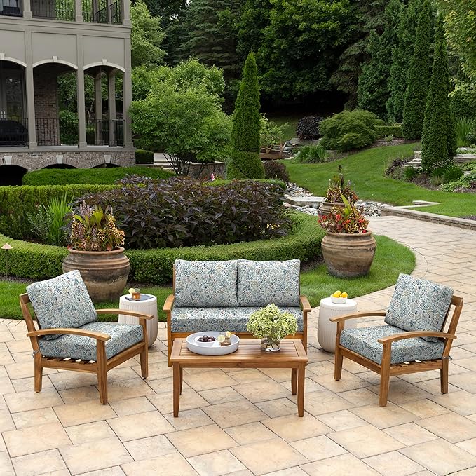 Arden Outdoor Loveseat Cushion Set, 48 x 24, Rain-Proof, Fade Resistant, Cushion Set for Couch, Bench, and Swing Pistachio Botanical