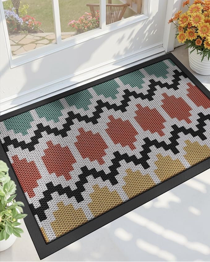 Color&Geometry Front Door Mat 32"x48", Dirt Trapping, Non-Slip, Low Profile, Durable, Easy Clean, Heavy Duty Rubber Entry Rug, Outside Doormats for Inside House/Entrance/Entryway