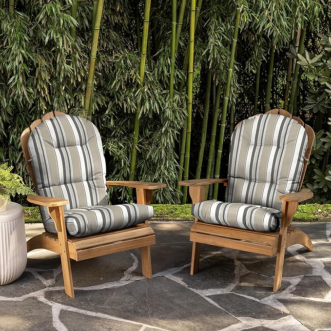 Arden earthFIBER Plush Modern Tufted Rocking Chair Cushion, 21.5 x 19, Rain-Proof, Fade Resistant, Tufted Cushions for Rocking and Adirondack Chairs Taupe Grey Boardwalk Stripe