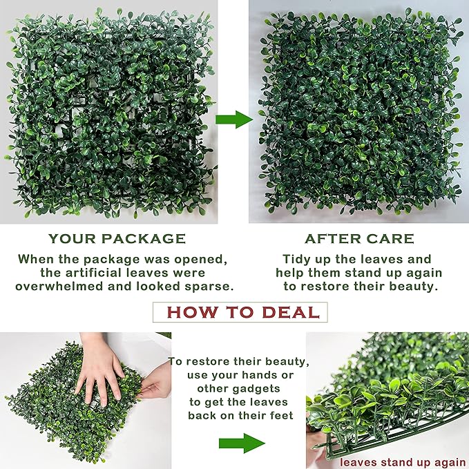 Bybeton Artificial Grass Wall Panel,10"x 10"(12Pcs) Boxwood Faux Green Wall Panels for Interior Wall, Backdrop Wall,Garden Wall and Indoor Outdoor Plant Wall Decor