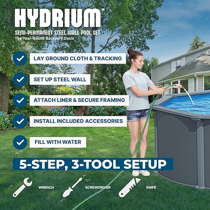 Bestway Hydrium 24' x 12' x 52" Oval Steel Wall Above Ground Pool Set