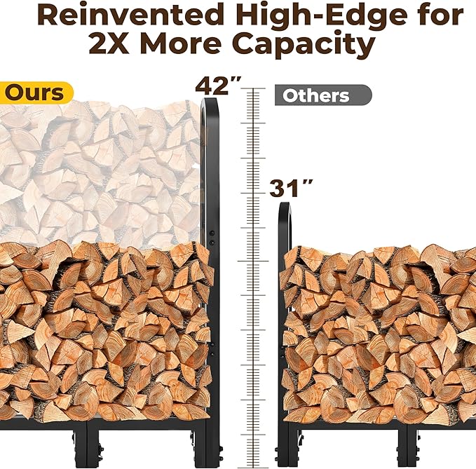 Amagabeli 5ft Firewood Log Rack Outdoor Heavy Duty Logs Holder for Fireplace Indoor Outdoor Adjustable Wood Racks for Fire Wood Holder Metal Pile Stand Storage Stacker Organizer Black