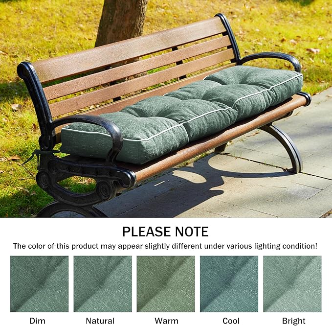 Bench Cushion, 36 x 14 Inch Patio Furniture Cushions with Durable Ties, Soft Memory Foam Bench Cushions for Indoor/Outdoor Furniture with Non-Slip Bottom, Kitchen&Dining, Green (Pack of 2)