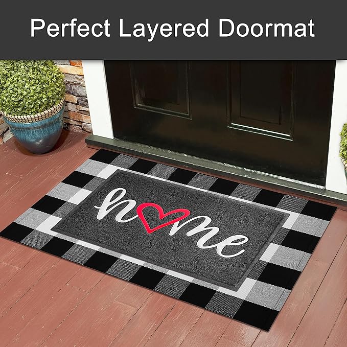 KILOCOCO Door Mat Outdoor Doormat Welcome Mat, Funny Home Mats Non-Slip Front Door Mat for Entrance, Easy Clean Indoor Door Mats for Garage, Yard, Patio, High Traffic Areas 18"x30", Black
