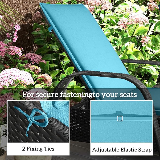 Outsunny Outdoor Lounge Chair Cushion Set of 2, UPF50+ 200gsm Fabric and 25D High-Density Foam, Foldable Patio Chaise Lounge Cushion Set, Fade Resistant for Lawn Pool, 76" x 23", Light Blue