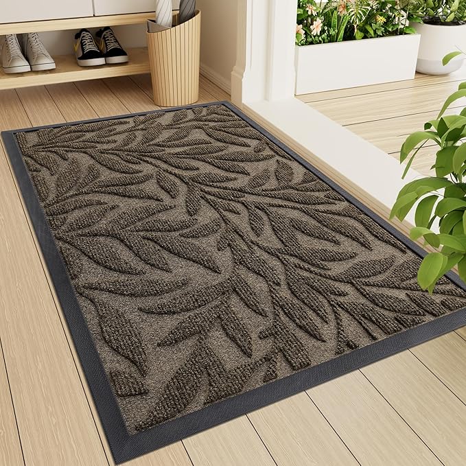Smiry Front Door Mat Indoor Outdoor Entrance, Heavy Duty Natural Rubber, Trap Dirt and Moisture, Non-Slip Doormats, Low Profile, Easy Clean Patio Porch Entryway Mat, 47x34, Brown