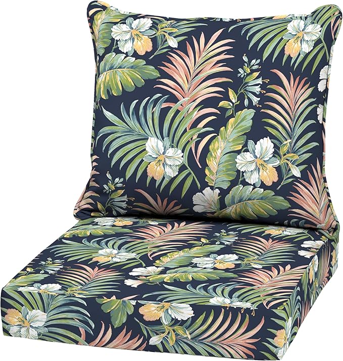 Arden Outdoor Deep Seat Cushion Set, 22 in x 24 in, Weather-Proof, Rain-Proof, Fade Resistant Patio Cushion Simone Blue Tropical