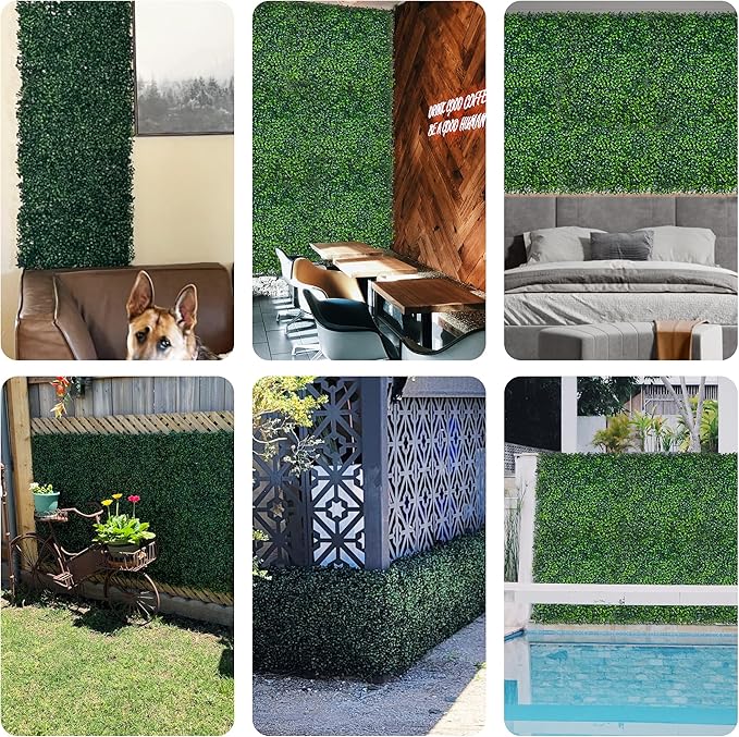 Artificial Boxwood Panels,20"x 20"(12P) 4-Layer Leaf UV-Protected Grass Wall Backdrop Panels for Outdoor, Indoor, Garden&Fence Covering Privacy, Backyard and Decor