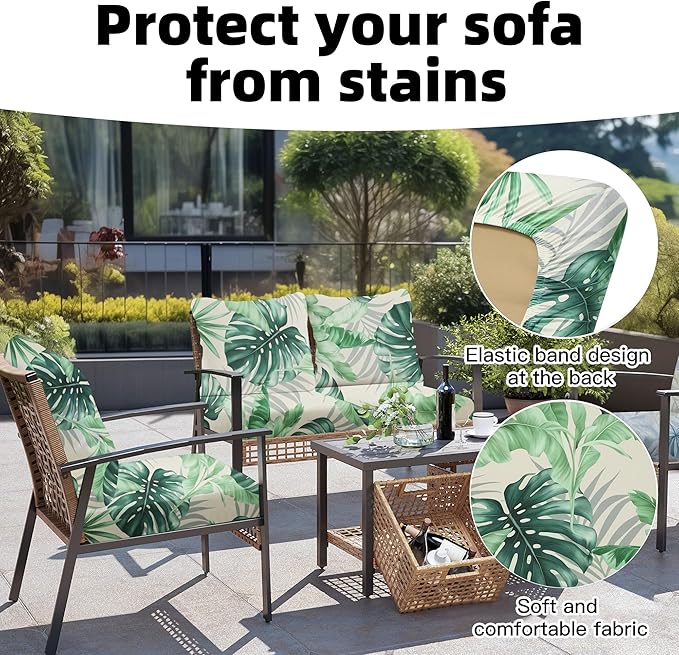 8Pcs Outdoor Cushion Covers, Patio Cushion Covers,Stretch Elastic Slipcovers, Replacement Washable & Reusable Furniture Protector for Patio Couch (Mint Green,Cover Only)