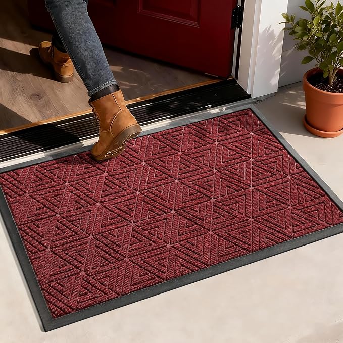 Yimobra Large Door Mat 47x32, All-Weather Waterproof Non-Slip Welcome Matt Outdoor, Heavy Duty Non Slip Doormat for Entryway for Patio and Garage Indoor, Easy Clean, Black Red