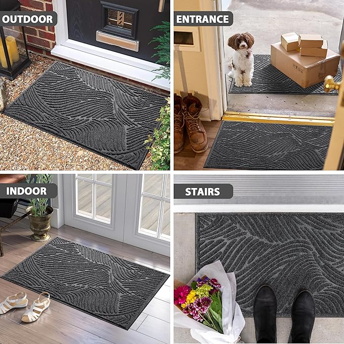 Yimobra Doormat Outdoor Entrance, Simple Stripes All-Weather Waterproof & Non-Slip Mat for Front Door, Heavy Duty Welcome Mat for Indoor, Garage, Patio-36x24, Dark Grey