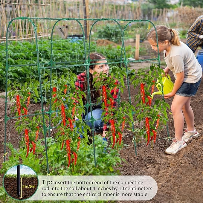 Garden Arch Trellis for Climbing Plants Outdoor, 50x48 inch Cucumber Trellis Raised Bed, Rustproof Metal Climbing Plant Support Vegetable Vine Flower Fruits, with Netting, Lightweight, Green