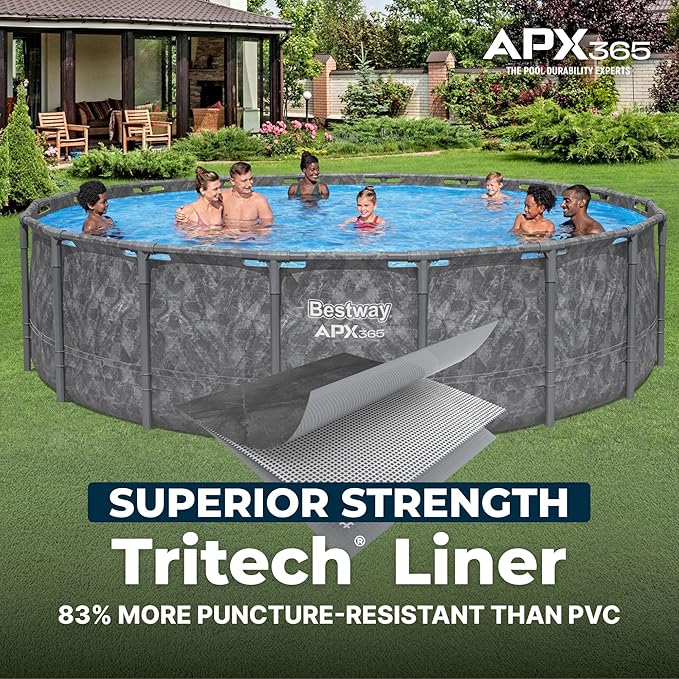 Bestway APX 365 18' x 52" Above Ground Pool, Round Metal Frame Outdoor Swimming Pool Set with Sand Filter Pump, Ladder, and Cover, Dark Marble