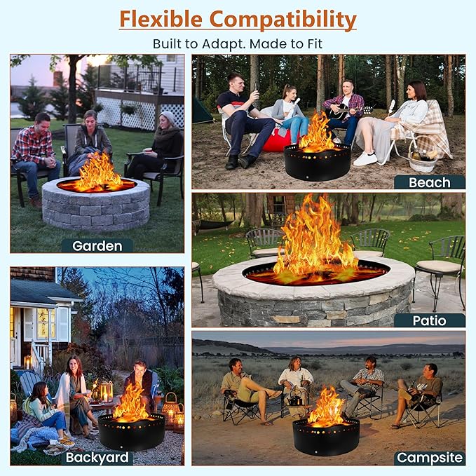 FEBTECH Smokeless Fire Ring for Outside Fire Pit - 36" Diameter & 12" Height - Durable Carbon Steel Insert for DIY In-Ground or Above-Ground Bonfires, Perfect for Gardens, Camping, and Gatherings