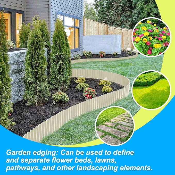 Corrugated Metal Garden Edging 6" x 20Ft, Landscape Edging Border for Lawn, Flower Bed, Garden Fence, Paver Edging (Cream)
