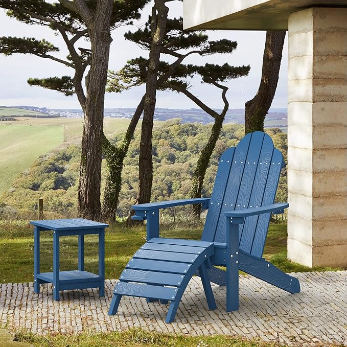 LUE BONA HDPS Adirondack Chairs Set of 4, Fire Pit Outdoor Chair Weather Resistant with Cup Holder, Modern Plastic Chair Plastic for Patio, Deck, Proch, Hotel, Resort, 350LBS, Navy Blue