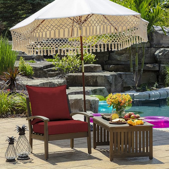 Arden Outdoor Foam Deep Seat Cushion Set, 24 in x 24 in, Weather-Proof, Rain-Proof, Fade Resistant Patio Cushion, Bottom and Back Cushion for Chair, Sofa, and Couch Ruby Red Leala