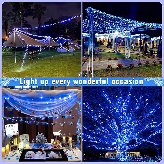 100FT 300 LED Outdoor String Lights, Connectable Christmas Lights Indoor Waterproof with 8 Modes, Plug in Twinkle Fairy Lights Clear Wire for Bedroom Home Wedding Patio Decorations, Blue