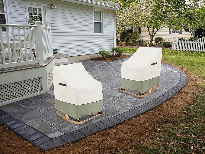 Patio Rocking Chair Cover 2-Pack,Rocking Chair Covers for Outdoor Furniture, 27.5W x 32.5D x 39H Inch,Rocking Chair Covers Waterproof,White&Grayish Green