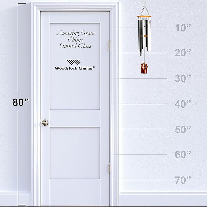 Woodstock Wind Chimes for Outside, Outdoor Decor, Garden, Patio and Front Porch Decor, (28") Memorial Sympathy Wind Chimes Amazing Grace Wind Chime Stained Glass Cross Christmas Gifts (AGS)