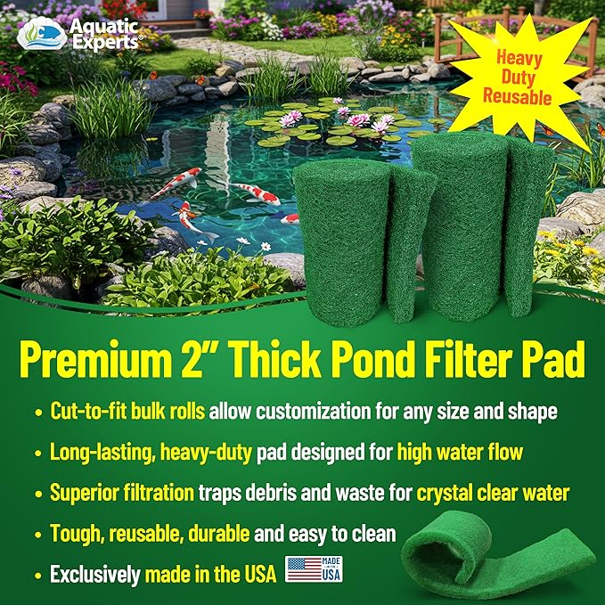 Aquatic Experts Green COARSE Pond Filter Pad - 2 inch Thick - Bulk Roll Water Garden Filter Pond Media - Made in USA, (14" x 56")
