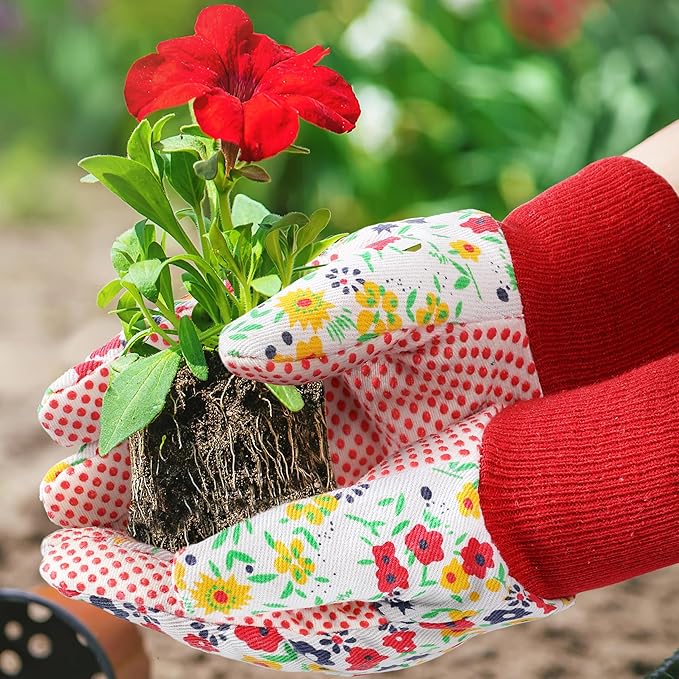 DOFOWORK Gardening Gloves - 4 Pair Garden Gloves for Women, Soft Womens Gardening Gloves Floral Cute Garden Gloves