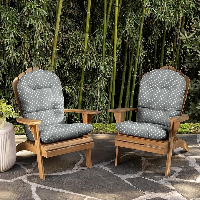 Arden earthFIBER Plush Modern Tufted Rocking Chair Cushion, 21.5 x 19, Rain-Proof, Fade Resistant, Tufted Cushions for Rocking and Adirondack Chairs Stone Grey Dot