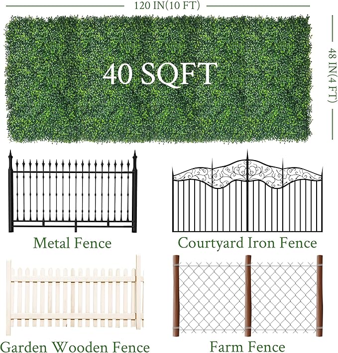 Artificial Ivy Privacy Fence Screen:48"x 120" (40 SQFT) 4-Layer Leaf UV-Anti Faux Greenery Boxwood Backdrop Ivy Vine Leaf Fence Panels for Outdoor, Indoor, Garden,Backyard and Decor