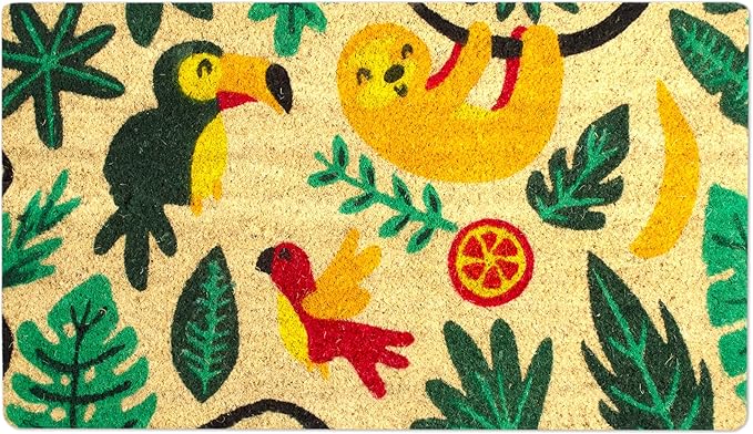 Coir Door Mat for Outside Entrance, Welcome Indoor Outdoor Doormat, Funny Front Door Mats 16"x27.5" (Jungle)