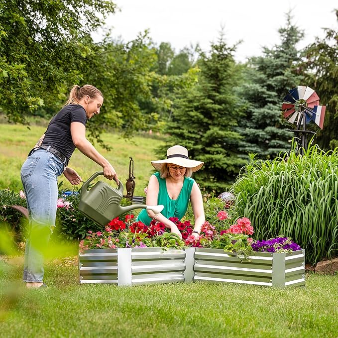 Sunnydaze Galvanized Raised Garden Bed - Metal Raised Bed for Gardening - Outdoor Planter Box for Flowers, Plants, and Vegetables - Silver - 12” H L-Shaped