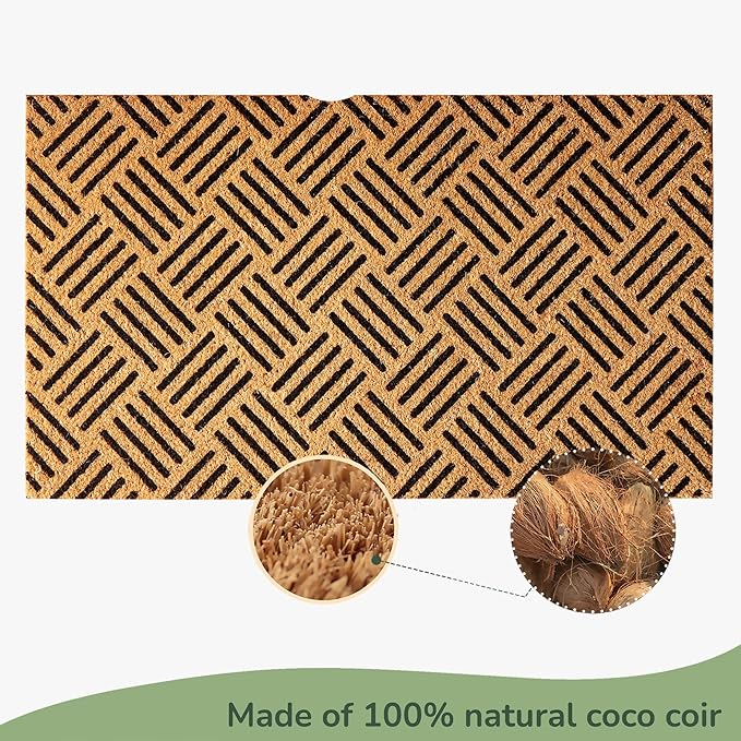 Welcome Doormats, Natural Coco Coir Mats with Non-Slip PVC Backing, Indoor Outdoor Mats for Home & Office, Floor Rugs for Door Decor, Geometric Porch Rug with Black Diamond Pattern, 30"x17"